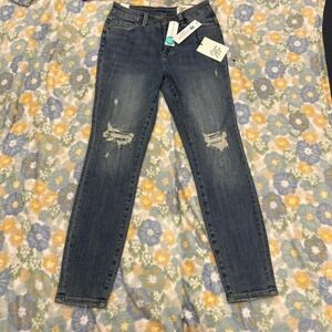 Cosmic Blue Love Arielle Skinny Distressed Ripped Blue Indigo Jeans Women's 27